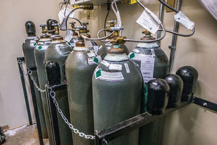 compressed oxygen gas tank